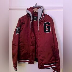 Harry Potter Burgundy Varsity Jacket with Gray Hood